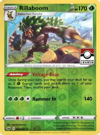 Image of Rillaboom 014/202  - Reverse Holofoil League & Championship Cards - Promo