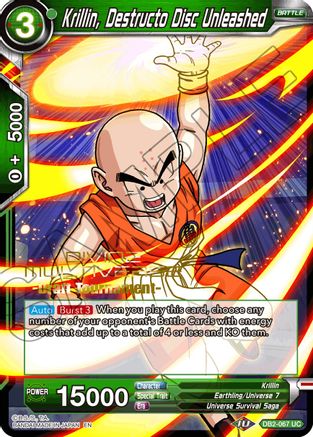 Image of Krillin, Destructo Disc Unleashed (Divine Multiverse Draft Tournament) (DB2-067) - Tournament Promotion Cards
