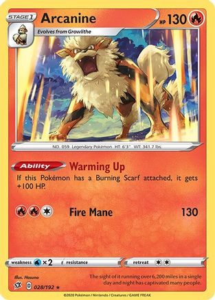 Image of Arcanine 028/192  - Reverse Holofoil SWSH02 Rebel Clash - Rare