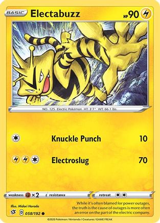 Image of Electabuzz 058/192  - Reverse Holofoil SWSH02 Rebel Clash - Common