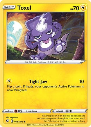 Image of Toxel 068/192  - Reverse Holofoil SWSH02 Rebel Clash - Common