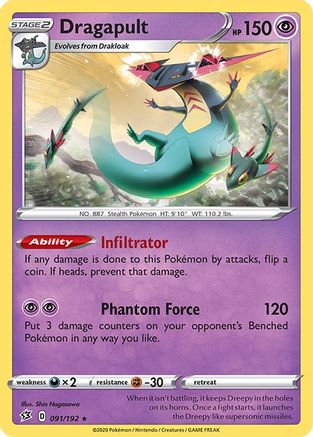 Image of Dragapult 091/192  - Reverse Holofoil SWSH02 Rebel Clash - Holo Rare
