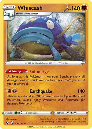 Image of Whiscash 100/192  - Reverse Holofoil SWSH02 Rebel Clash - Rare