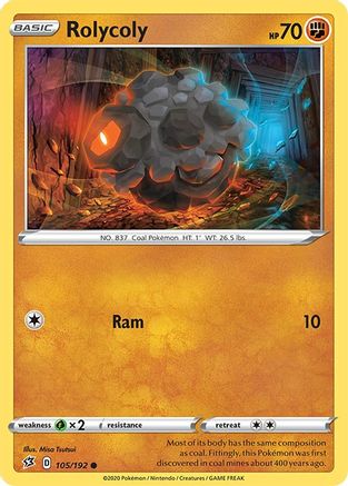 Image of Rolycoly 105/192  - Reverse Holofoil SWSH02 Rebel Clash - Common