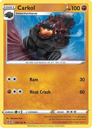 Image of Carkol 106/192  - Reverse Holofoil SWSH02 Rebel Clash - Uncommon
