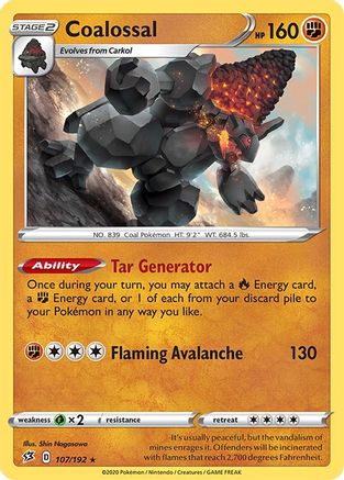 Image of Coalossal 107/192  - Holofoil SWSH02 Rebel Clash - Holo Rare