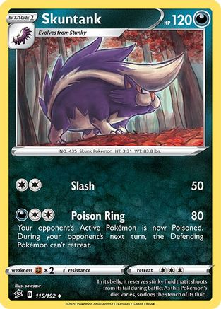 Image of Skuntank 115/192  - Reverse Holofoil SWSH02 Rebel Clash - Uncommon