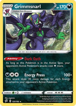 Image of Grimmsnarl 125/192  - Reverse Holofoil SWSH02 Rebel Clash - Holo Rare
