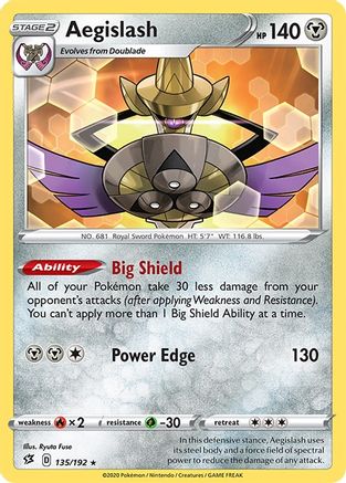 Image of Aegislash 135/192  - Reverse Holofoil SWSH02 Rebel Clash - Rare
