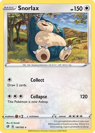 Image of Snorlax 141/192  - Reverse Holofoil SWSH02 Rebel Clash - Rare