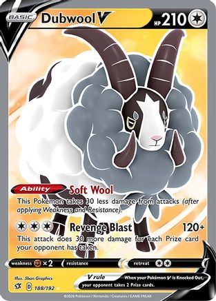 Image of Dubwool V (Full Art) 188/192  - Holofoil SWSH02 Rebel Clash - Ultra Rare