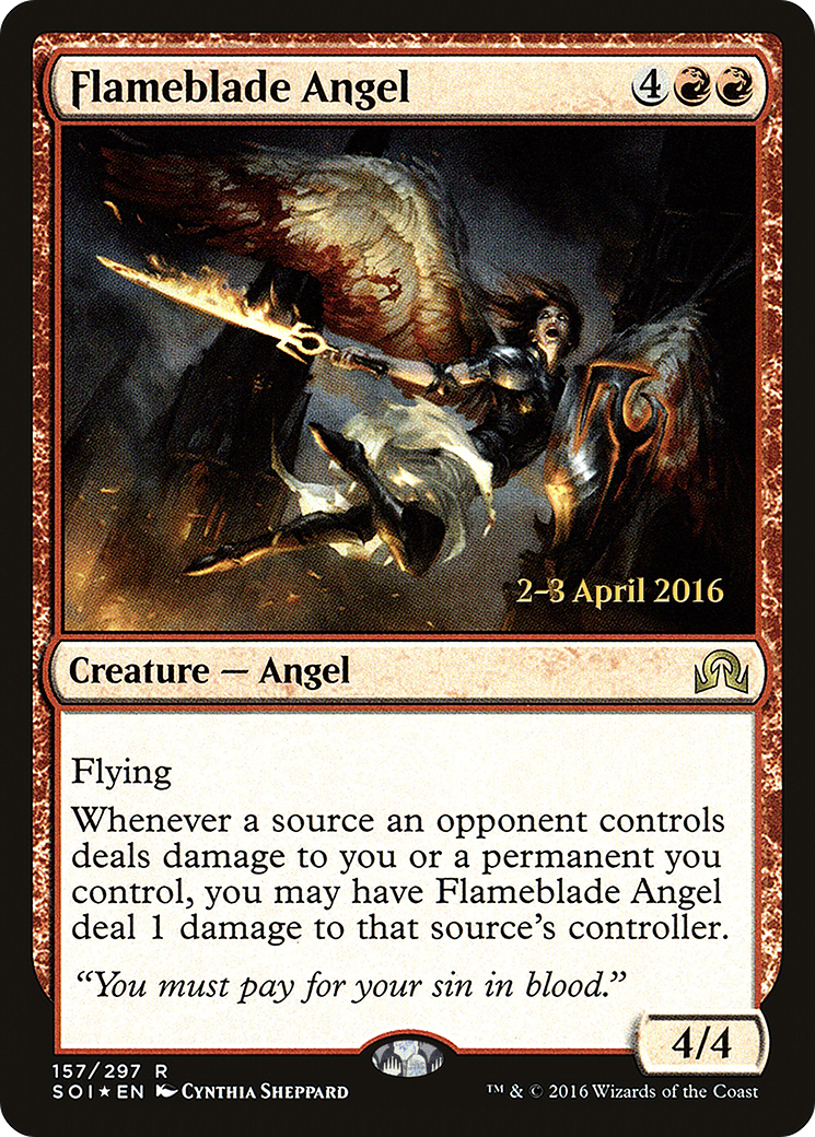 Image of Flameblade Angel (PRE-157) - Shadows over Innistrad Promos Foil