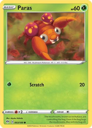 Image of Paras 003/189  - Reverse Holofoil SWSH03 Darkness Ablaze - Common