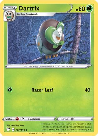 Image of Dartrix 012/189  SWSH03 Darkness Ablaze - Uncommon