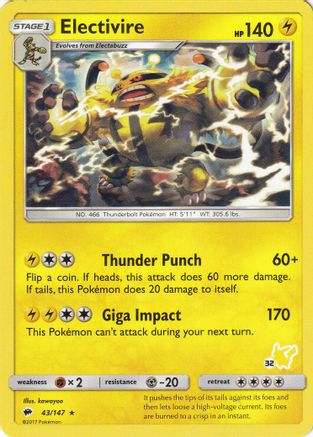 Image of Electivire- 43/147 (#32 Pikachu Stamped)/147  Battle Academy - Promo