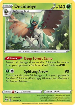 Image of Decidueye 013/189  - Reverse Holofoil SWSH03 Darkness Ablaze - Holo Rare