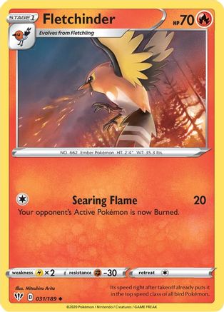 Image of Fletchinder 031/189  - Reverse Holofoil SWSH03 Darkness Ablaze - Uncommon