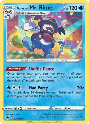 Image of Galarian Mr. Rime 036/189  - Reverse Holofoil SWSH03 Darkness Ablaze - Rare