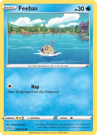 Image of Feebas 038/189  - Reverse Holofoil SWSH03 Darkness Ablaze - Common