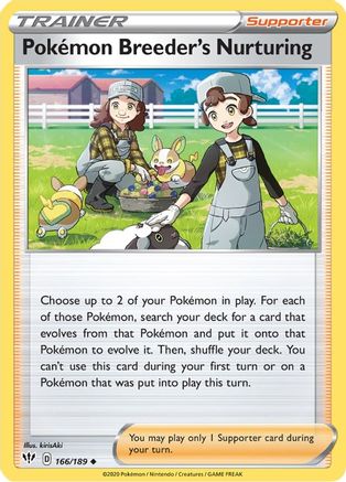 Image of Pokemon Breeder's Nurturing 166/189  - Reverse Holofoil SWSH03 Darkness Ablaze - Uncommon