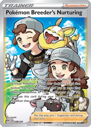 Image of Pokemon Breeder's Nurturing (Full Art) 188/189  - Holofoil SWSH03 Darkness Ablaze - Ultra Rare