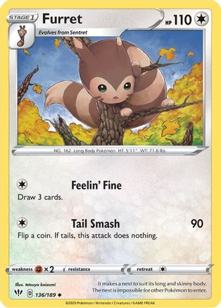 Image of Furret 136/189  SWSH03 Darkness Ablaze - Uncommon