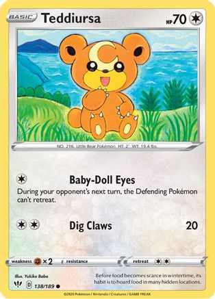 Image of Teddiursa 138/189  - Reverse Holofoil SWSH03 Darkness Ablaze - Common