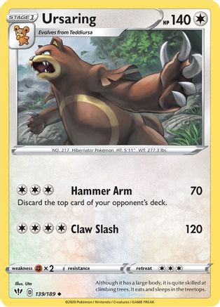 Image of Ursaring 139/189  - Reverse Holofoil SWSH03 Darkness Ablaze - Uncommon