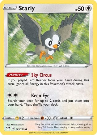 Image of Starly 145/189  - Reverse Holofoil SWSH03 Darkness Ablaze - Common