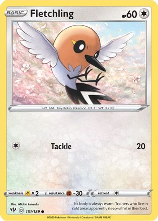 Image of Fletchling 151/189  - Reverse Holofoil SWSH03 Darkness Ablaze - Common