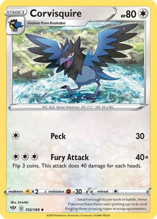 Image of Corvisquire 155/189  SWSH03 Darkness Ablaze - Uncommon
