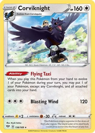 Image of Corviknight 156/189  - Holofoil SWSH03 Darkness Ablaze - Holo Rare