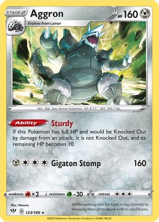 Image of Aggron 123/189  - Reverse Holofoil SWSH03 Darkness Ablaze - Holo Rare