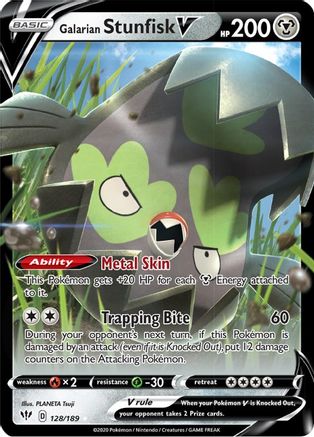 Image of Galarian Stunfisk V 128/189  - Holofoil SWSH03 Darkness Ablaze - Ultra Rare