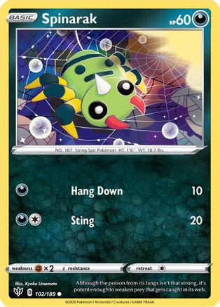 Image of Spinarak 102/189  - Reverse Holofoil SWSH03 Darkness Ablaze - Common