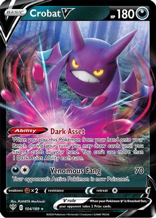 Image of Crobat V 104/189  - Holofoil SWSH03 Darkness Ablaze - Ultra Rare