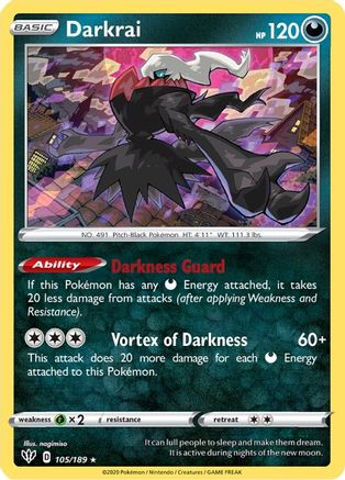 Image of Darkrai 105/189  - Reverse Holofoil SWSH03 Darkness Ablaze - Holo Rare