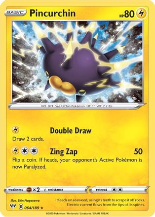 Image of Pincurchin 064/189  - Reverse Holofoil SWSH03 Darkness Ablaze - Holo Rare