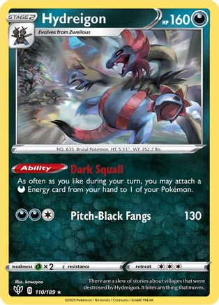 Image of Hydreigon 110/189  SWSH03 Darkness Ablaze - Rare