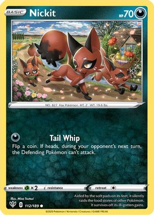 Image of Nickit 112/189  - Reverse Holofoil SWSH03 Darkness Ablaze - Common