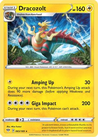 Image of Dracozolt 065/189  - Reverse Holofoil SWSH03 Darkness Ablaze - Rare