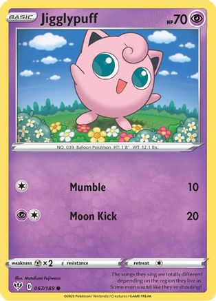 Image of Jigglypuff 067/189  - Reverse Holofoil SWSH03 Darkness Ablaze - Common