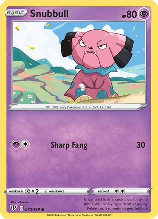 Image of Snubbull 070/189  - Reverse Holofoil SWSH03 Darkness Ablaze - Common