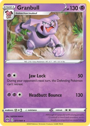Image of Granbull 071/189  - Reverse Holofoil SWSH03 Darkness Ablaze - Rare