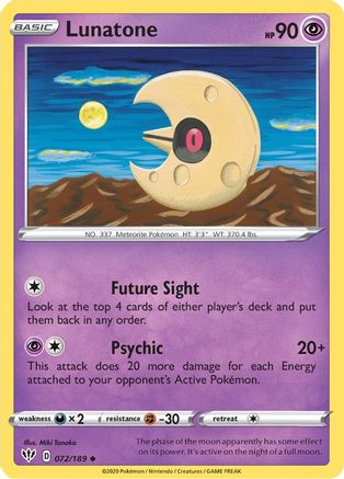 Image of Lunatone 072/189  SWSH03 Darkness Ablaze - Uncommon