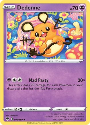 Image of Dedenne 078/189  - Reverse Holofoil SWSH03 Darkness Ablaze - Uncommon