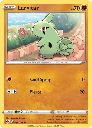 Image of Larvitar 086/189  - Reverse Holofoil SWSH03 Darkness Ablaze - Common