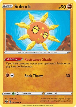 Image of Solrock 092/189  SWSH03 Darkness Ablaze - Uncommon