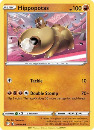 Image of Hippopotas 093/189  - Reverse Holofoil SWSH03 Darkness Ablaze - Common