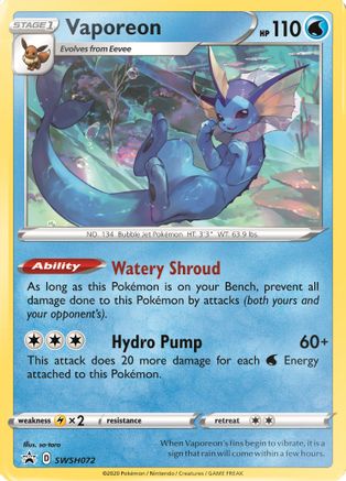 Image of Vaporeon SWSH072  - Holofoil SWSH Sword & Shield Promo Cards - Promo